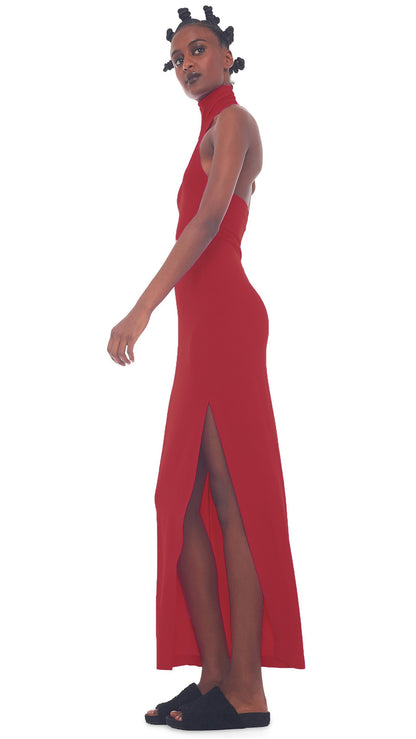 Norma Kamali HALTER TURTLE SIDE SLIT GOWN