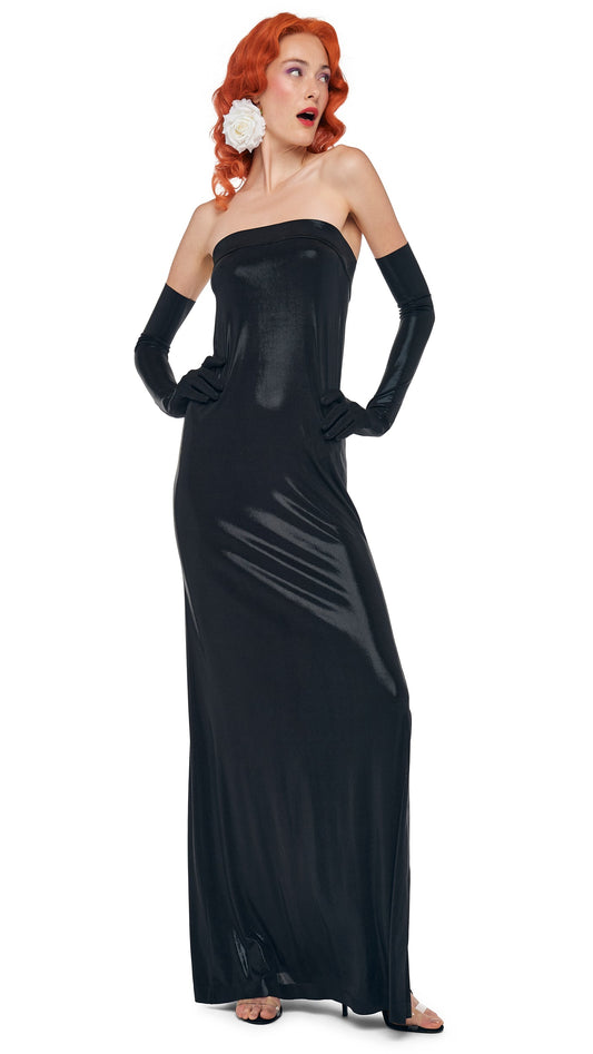 Norma Kamali STRAPLESS TAILORED SIDE SLIT GOWN