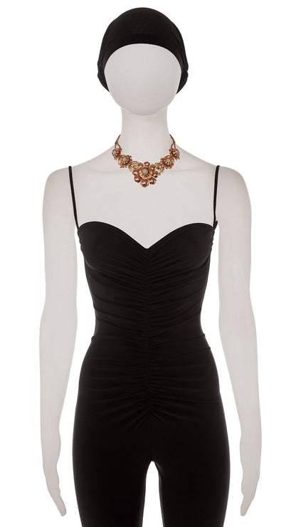 Norma Kamali THREE TONED BRASS FLORAL NECKLACE WITH CRYSTAL CENTER