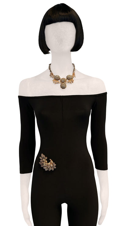 Norma Kamali STONE/BRASS BROOCH