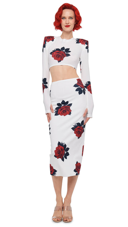 Norma Kamali CROPPED SHOULDER PAD LONG SLEEVE CREW TOP
