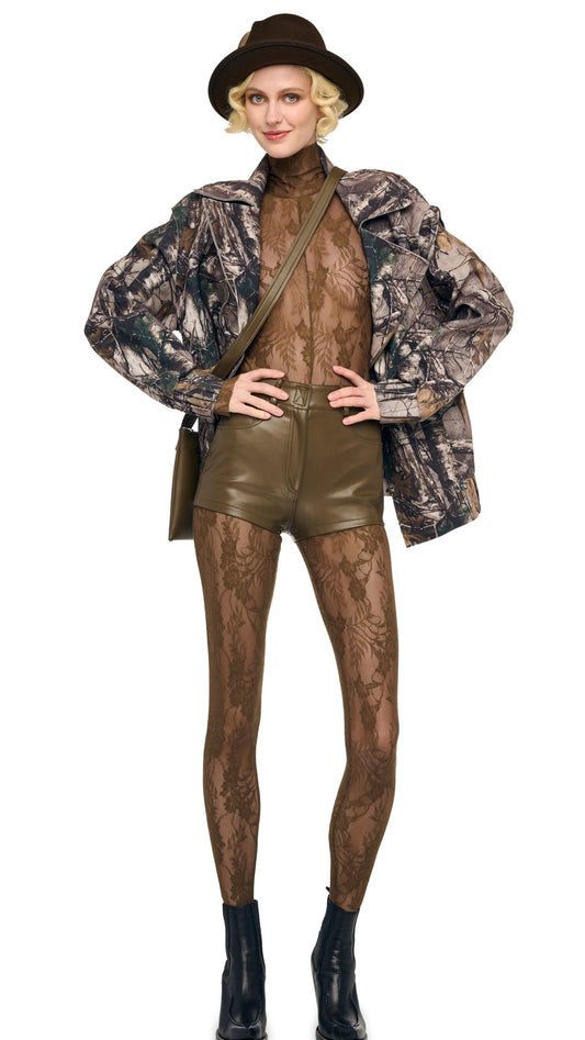Norma Kamali LONG SLEEVE SLIM FIT TURTLE CATSUIT W/ FOOTIE